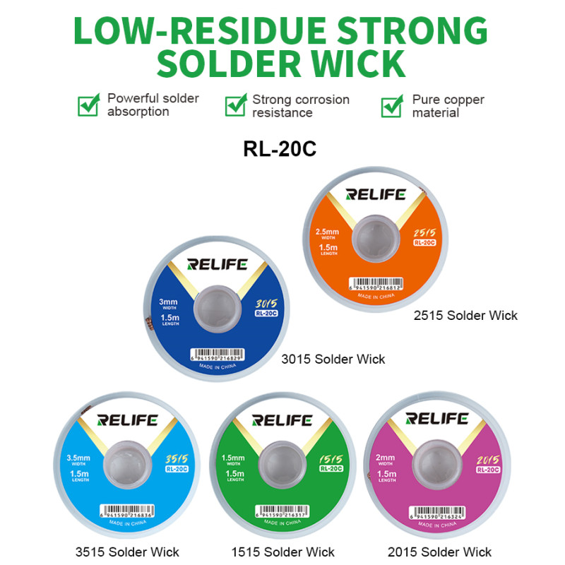 Relife RL-20C pavio de solda p - Solder Wick Braid avaliação e preço
